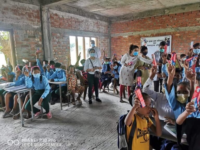 Oral health screening and oral hygiene kit distribution at Madhugram Devata Aadharbhut Bidhyalaya, Tankisinuwari